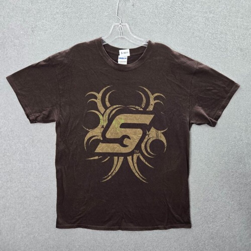 Snap On Men Shirt Large Brown Graphic Logo Tool Short Sleeve